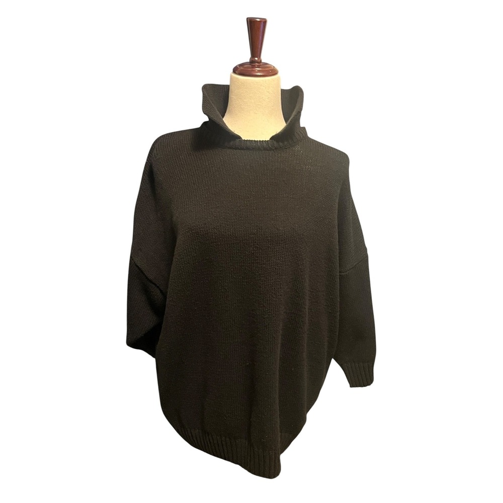 Vtg Venezia Sweater Womens OS Black Collared Oversized 90s Goth Slouchy Academia
